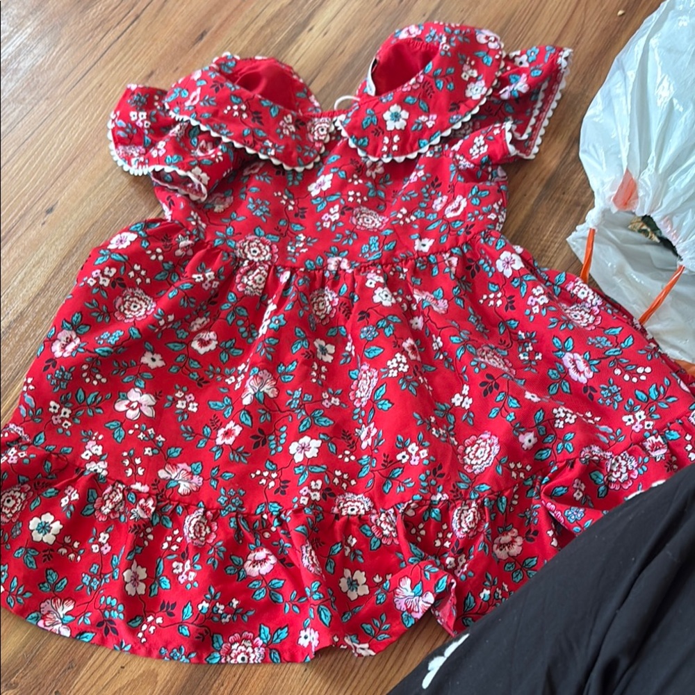 Floral Red Dress with Ruffled Collar Janie and jack